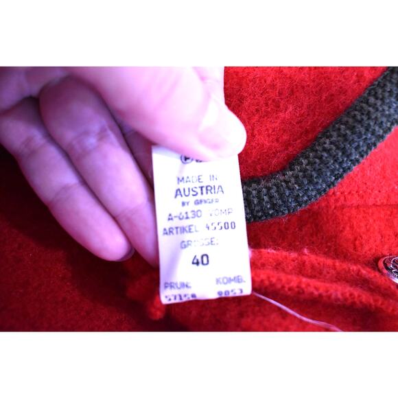 GEIGER Boiled Wool Jacket Blazer Red Sz 40/10 Silver Buttons Classic Academia - Picture 14 of 14